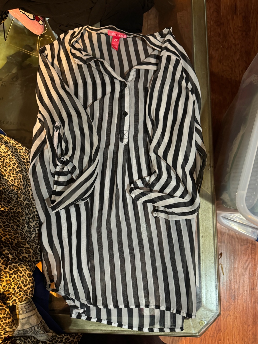 Women’s  Black & White Striped Casual Button-Front Shirt